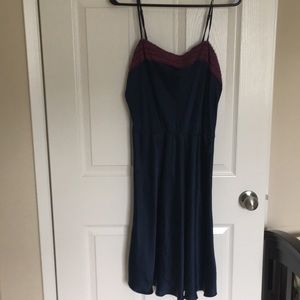 Free People Navy Blue Slip with pink lace trim